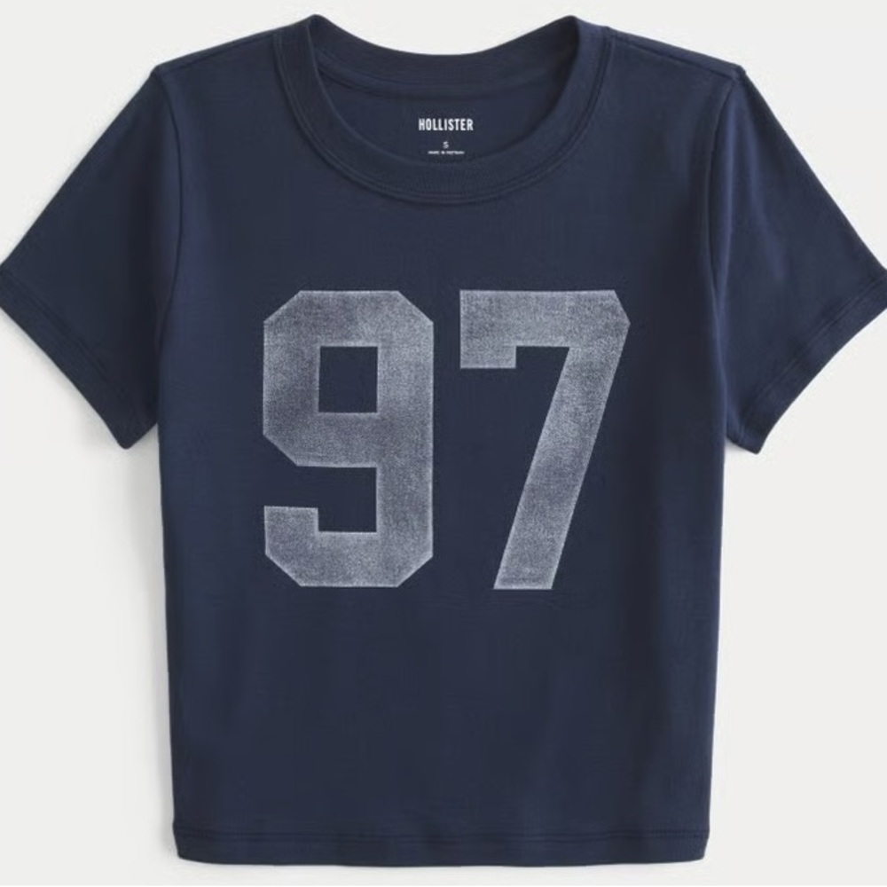 Hollister Baby Tee Graphic T Shirt Blue 97 Size Large